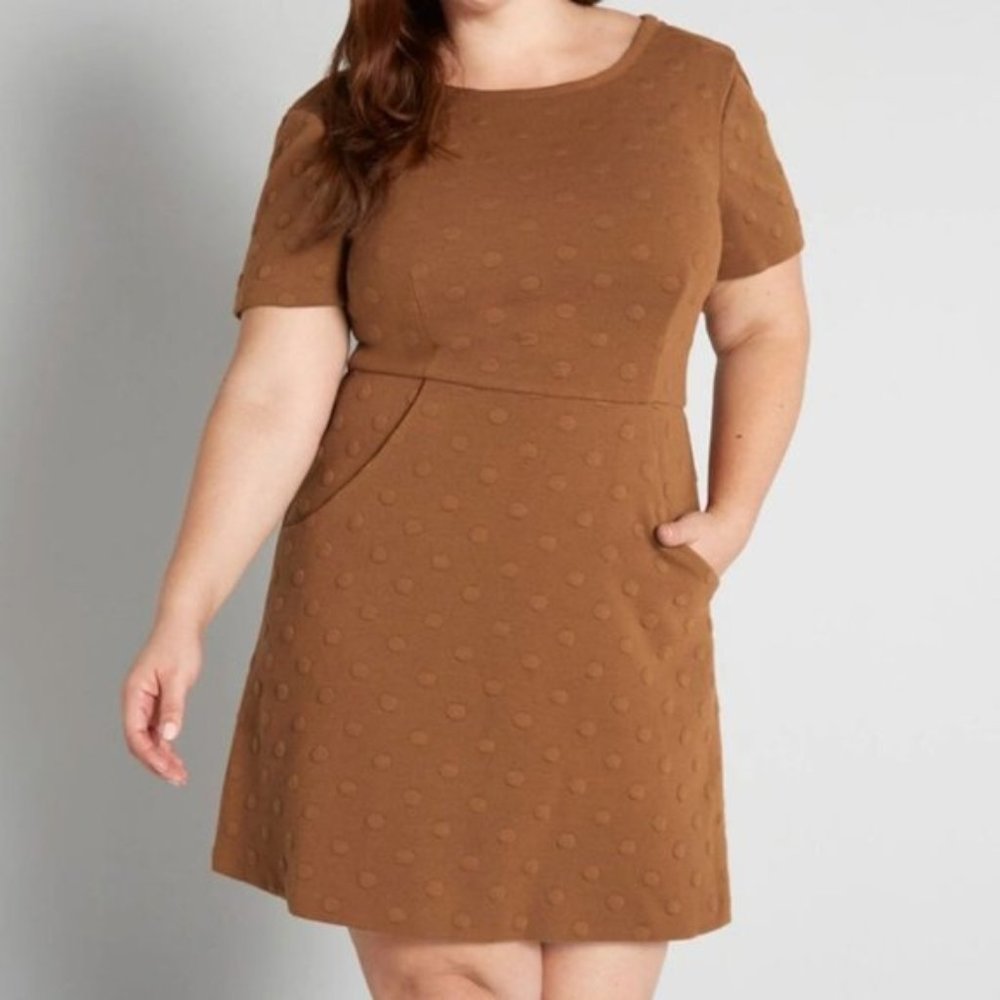 NWOT Anthropologie Brown Mini Dress Hutch Circle Dot A Line Cocktail Size XS